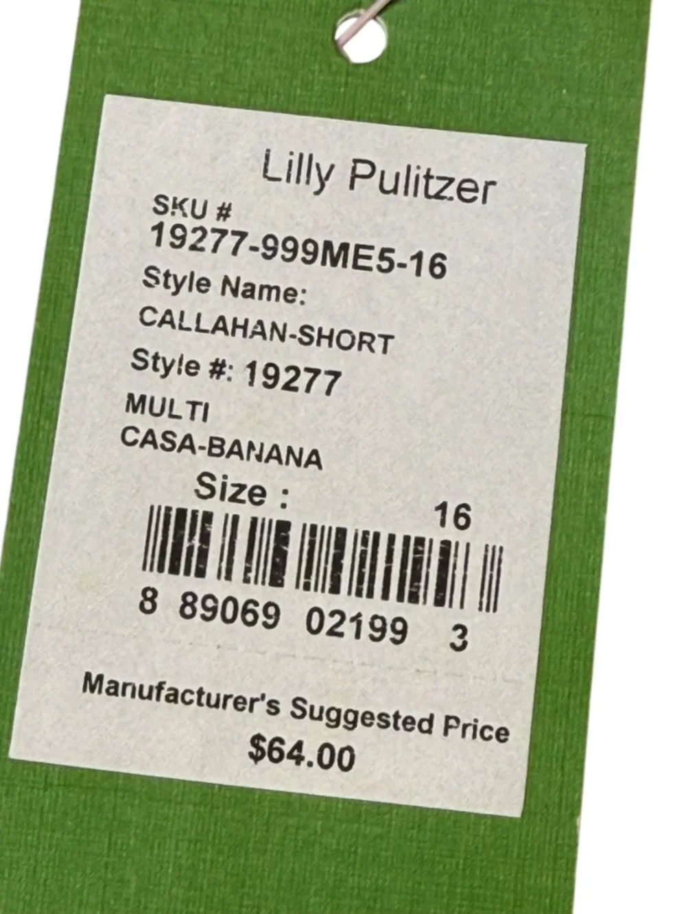 Lilly Pulitzer Callahan Shorts Multi Casa Banana Tropical Sz. 16